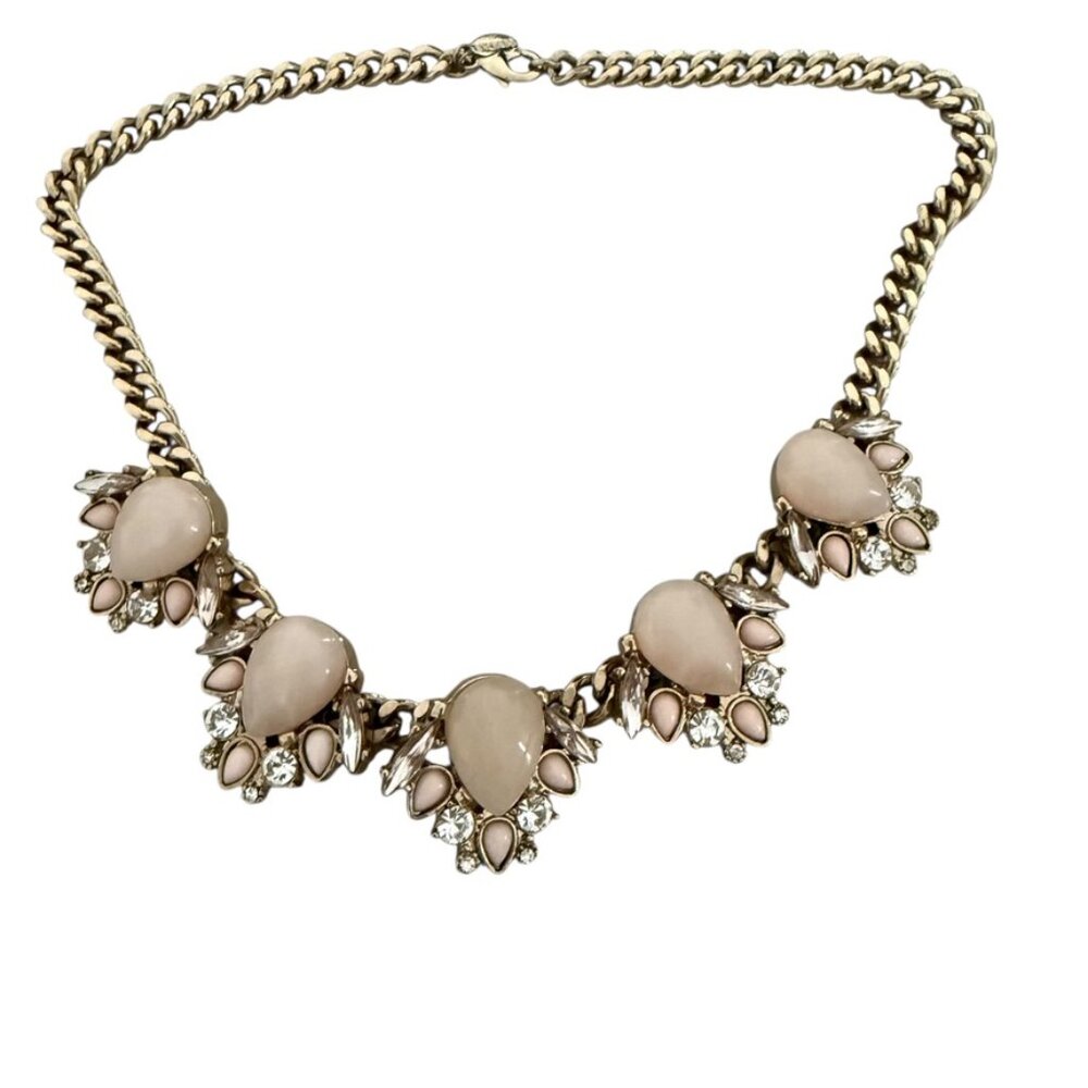 express gold tone bib necklace pink cabochons rhinestones 9" curb chain